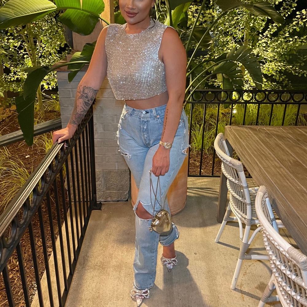 Zara Silver Sequin Cropped Tank Top